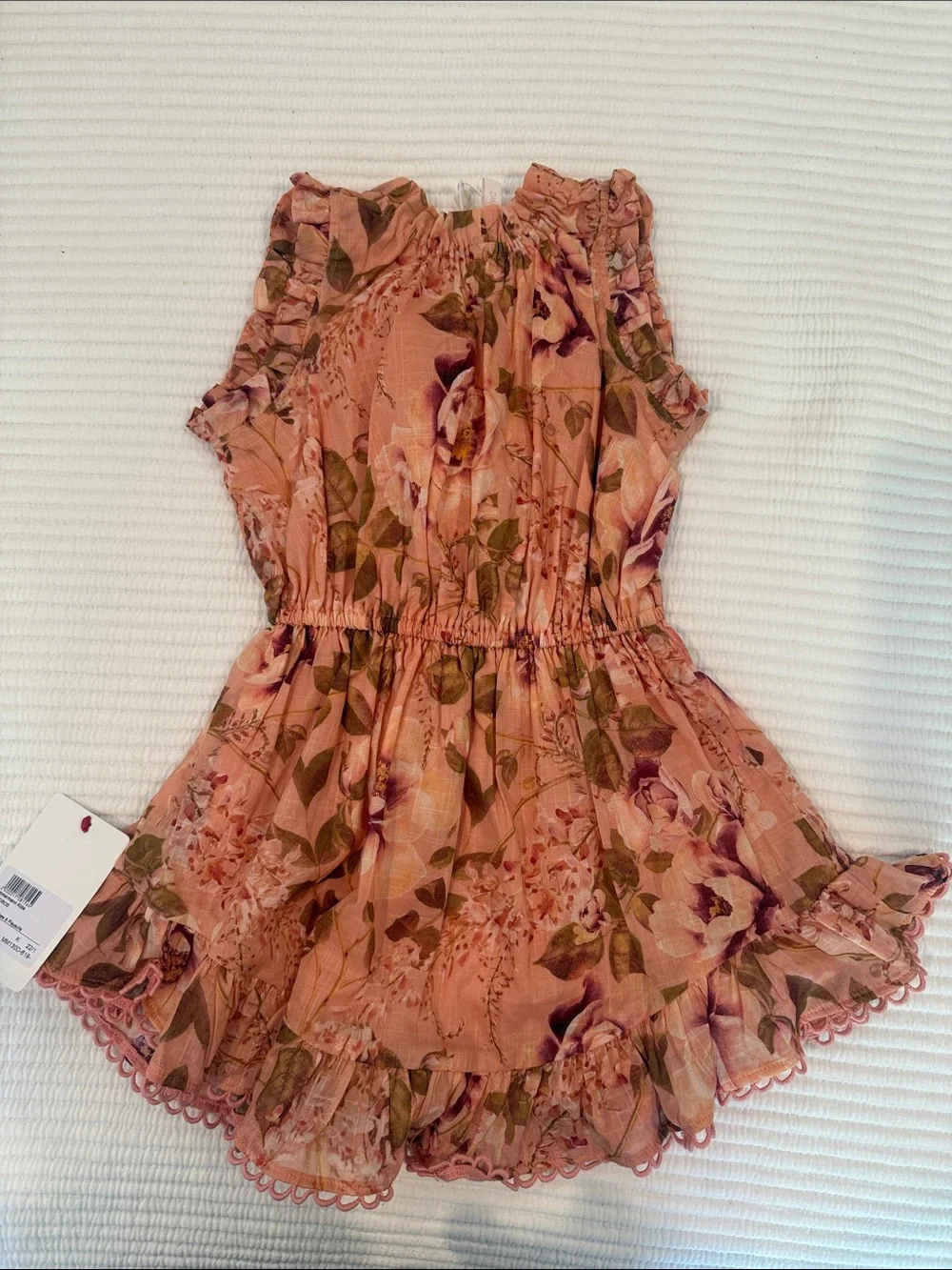 Zimmermann Girls' Floral Ruffle Romper Dress in Peach Pink Size 2